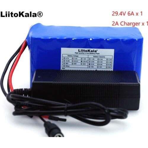 Liitokala 24V 6Ah 7S3P 18650 Battery 29.4 v 6000mAh BMS Electric Bicycle Moped /Electric/Li ion Battery Pack+ 2A Charger