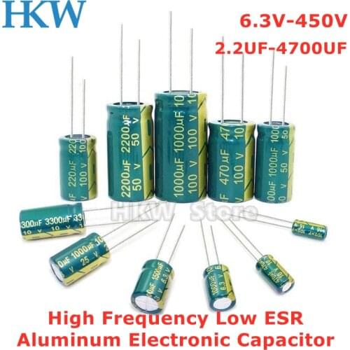 2-50pcs Aluminum Electrolytic Capacitor 6.3V 10V 16V 25V 63V 100V 400V High Frequency Low ESR 47UF 330UF 470UF 1000UF 2200UF 20