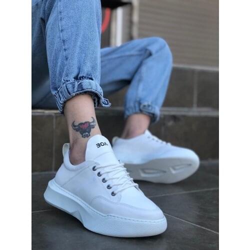 BA0163 Laced High Base White Sports Shoes
