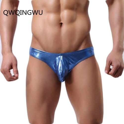 Brand Briefs Sexy Men Underwear Stretch Slim Imitation Leather Pants Gold Silver Pouch Briefs Underwear Shorts Men Gay Underwear
