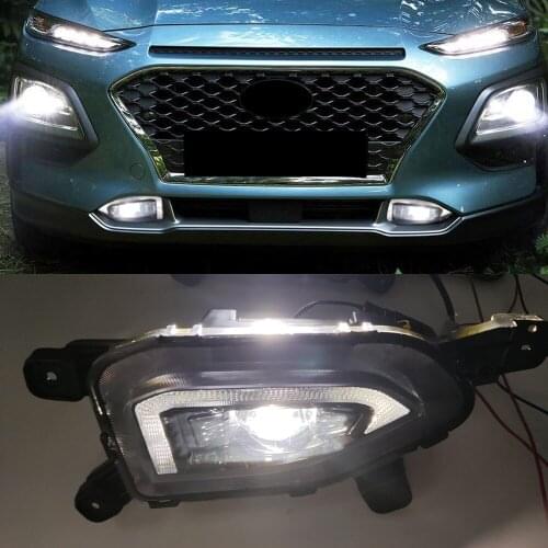 CSCSNL 1Set Fog lamp For Hyundai Kona 2017 2018 2019 2020 Yellow Turn Signal Function Car DRL Lamp LED Daytime Running Light