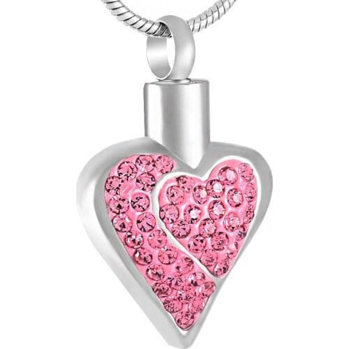 IJD9232 White/Red/Pink Crystal Heart Cremation Pendant Necklace for Women Stainless Steel Memorial Urn Jewlery Ashes Pendant