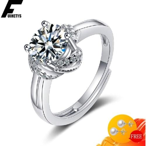 Trendy Charm Rings 925 Silver Jewelry with Zircon Gemstones Open Finger Ring Ornaments for Women Wedding Party Gift Accessories