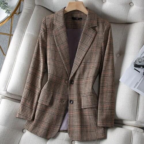 Korean autumn sports jacket womens oversized clothing Plaid sports jacket office womens jacket spring oversized clothing