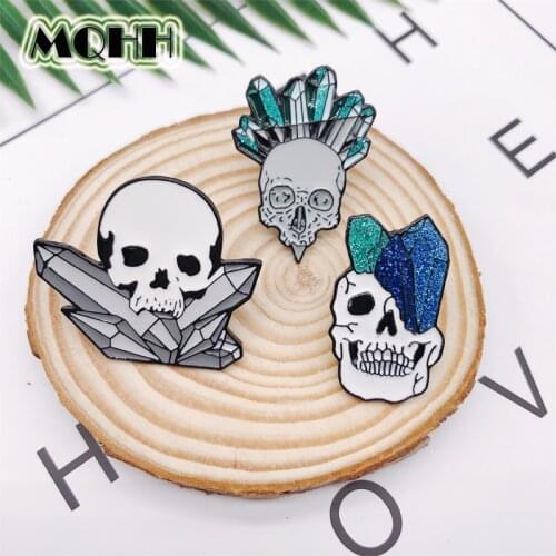 Creative Crystal Skeleton Enamel Brooch Personalized Custom Alloy Badge Shirt Bag Pin Punk Accessories Woman Jewelry Gift