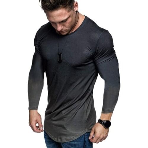 High Quality Running T Shirts Mens Summer Slim Fit Sports Gradient Color Large Size Full Sleeve Top T shirt Men