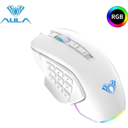 AULA H510 Gaming Mouse Wired RGB 9 Side Buttons Macro Programmable 10,000DPI Games Office Adjustable Dual-Mode Mouse PC Laptop