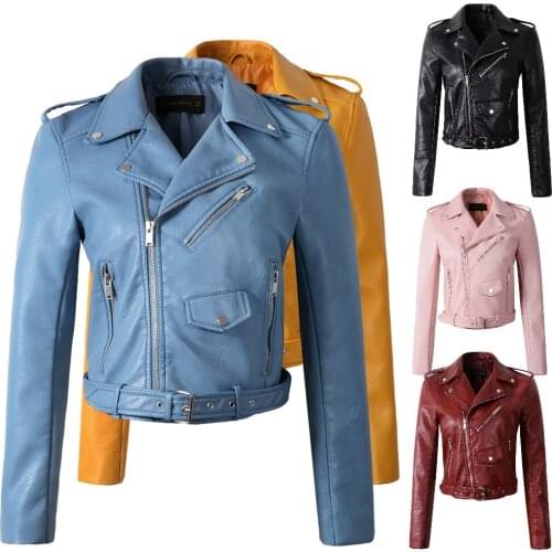 Winter autumn new 2021 new leather clothing coat Women outerwear motorcycle slim fashion leather jacket women girls yellow coats