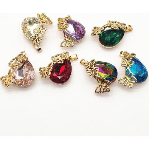 New arrival! 26x20mm 30pcs Copper With Crystal Drop Charm for Handmade Necklace Earring DIY Parts,Jewelry Findings & Components