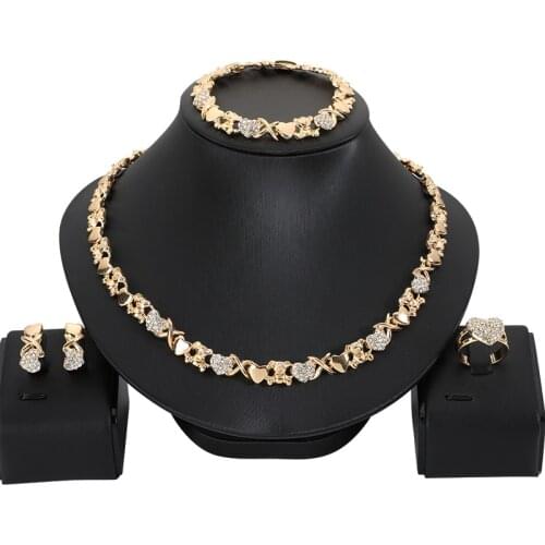 New arrival jewelry sets for women African wedding gifts trendy bear and heart necklace earrings ring collares set