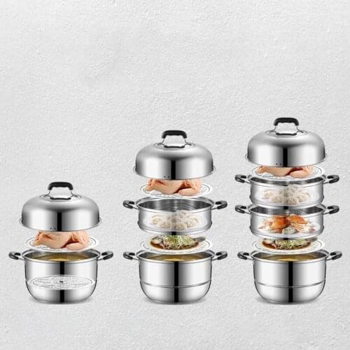 Steamer Stainless Steel Household Thickened Genuine 2 Double-layer Three-layer Large Steamer Induction Cooker Gas Stove General