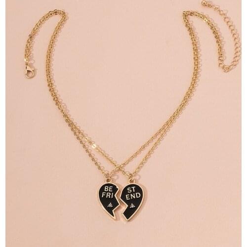 2021 Ins Gold Chain Black Enamel Best Friend Heart Minimalism Pendant Choker Necklaces Trendy Korean Fashion Chic Party Jewelry