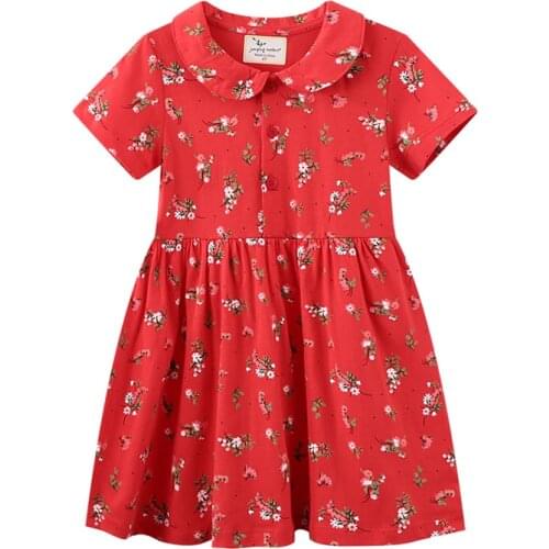 Frocks for Girls 2021 Summer Baby Girl Children Clothes Toddler Cotton Red Flower Print Vestiods Casual Dress for Kids 2-7 Years