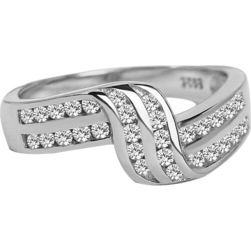 Popular Double Layer Curved Crystal Geometric Rings for Women Rose Gold Color Two-tone Party Wedding Jewelry Size 6-10