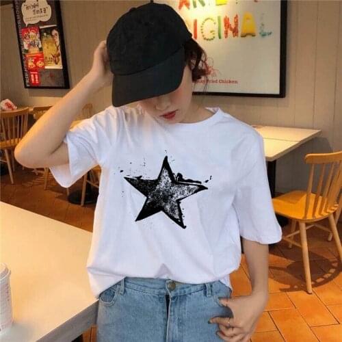 Graphic Tees Tops Star theme Tshirts Women Funny T Shirt O-neck T-shirt Harajuku 90s Vintage White tshirt Female Clothing