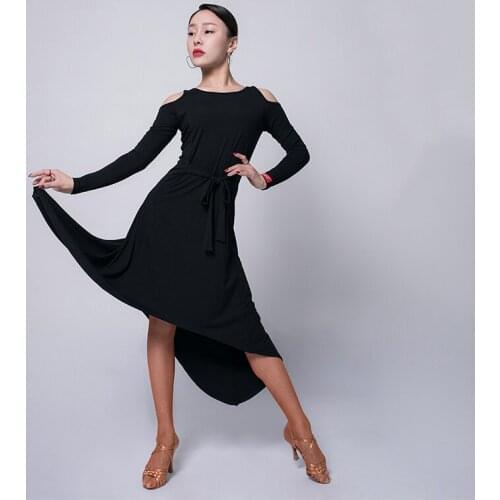 Professional Women Latin Dance dress long sleeve round neck rumba dress competition lycra skirt