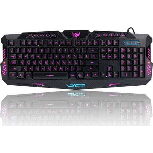 English/Russian Backlight Wired Keyboard 3-Color LED Backlit Keyboard Computer Gaming Keyboard USB for LOL PC Laptop