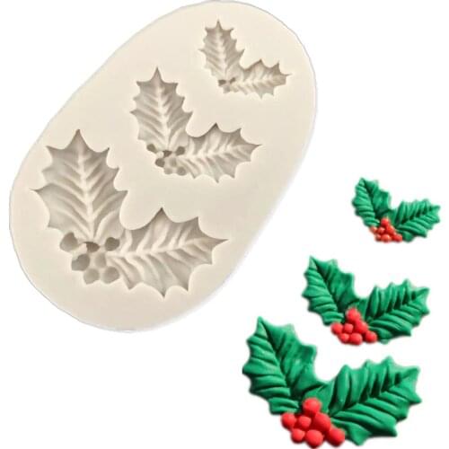 Christmas Holly Decoration Fondant Cake Silicone Mold Chocolate Candy Molds Cookies Pastry Biscuits Mould DIY Cake Baking Tools