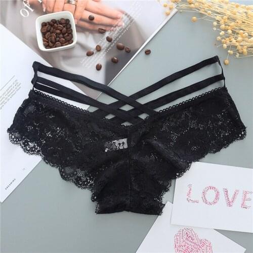 Sexy Panties Women Lace Low-Rise Solid Sexy Briefs Female Underwear Cross Strap Temptation Lingerie Ladies G String Thong