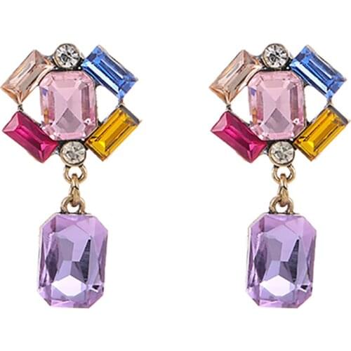 ZHINI New Fashion Colorful Crystal Dangle Earrings for Women Luxury Charming Geometric Water Drop Earring for Party Jewelry