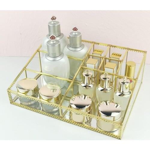 Cosmetics Display Box Jewelry Holder Glass 9 Slots Organizer Makeup Storage