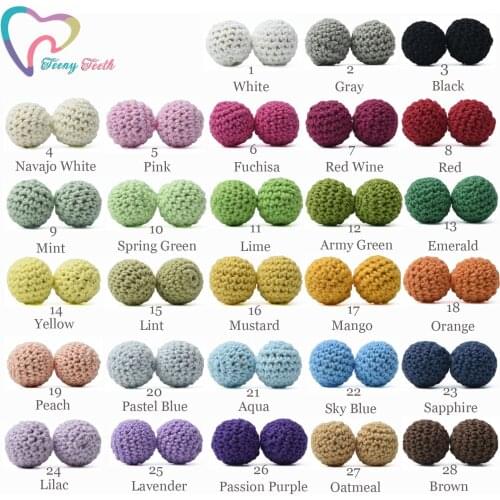 Teeny Teeth 50 PCS 20mm Crochet Round Wooden Beads CrochetDecoration Inside Wooden Available 26 Colors Teething Crochet Beads