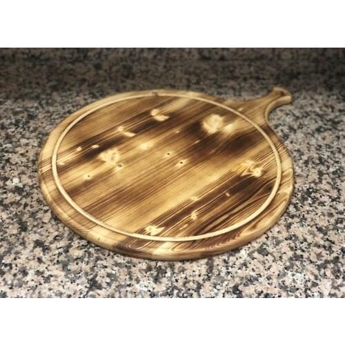 Solid Hand Aypımı Wood Burnt Pattern Spruce Tree Pizza Presentation Cutting Board Cheese Presentation Alıştırmalık Service Board 40 Cm