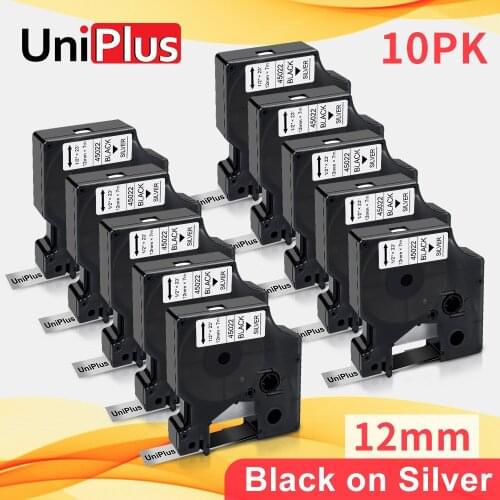 UniPlus 45022 Black on Silver Compatible Dymo D1 Label Tape 12mm for Dymo Label Printer Ribbon LabelWriter 450 Duo Label Maker