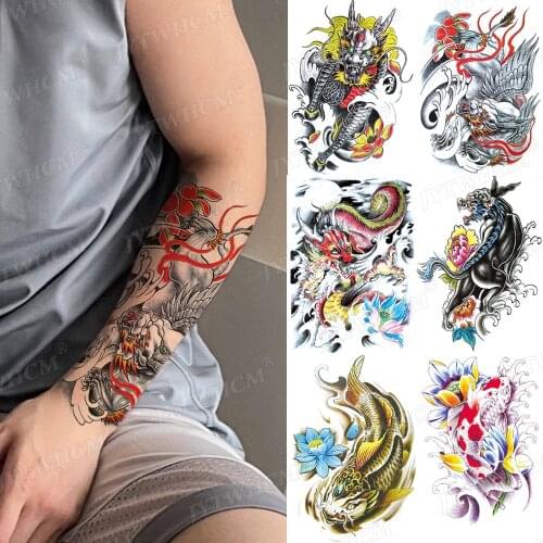 Temporary Tattoos Flower Arm Male Sticker Waterproof the Flash Flores Tattoo Body Realistic Leg Arm Mythical Dragon Wolf Tattoos