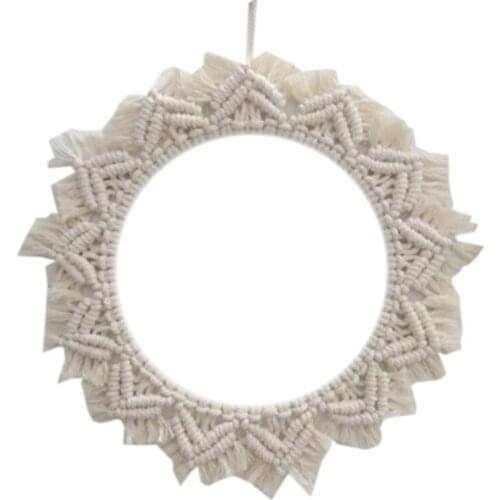 Macrame Mirror Handmade Tapestry Makeup Mirror Lighted Compact Home Bedroom Decorative Wall Mirrors Home Decor
