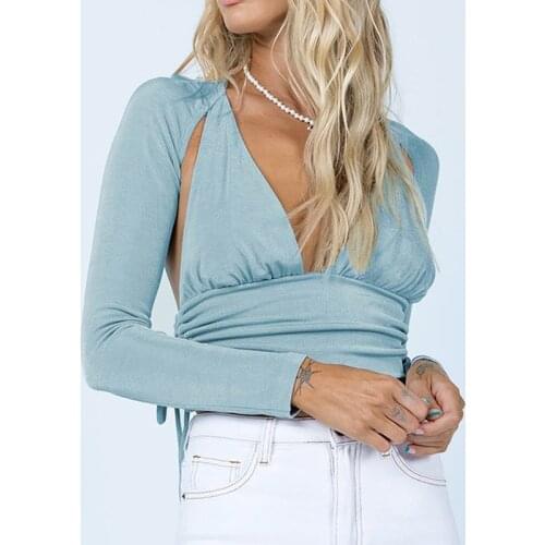 Fashion Wear 2021 Summer New Sexy Slim V-neck Temperament Halter Top Womens Clothing Graphic Tees Y2k Aesthetic Woman Tshirts