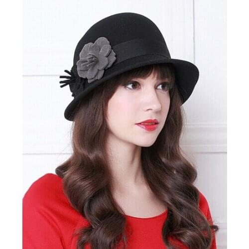 Lady fashion wool hat female girl British women hat with flowers wholesale B-0863