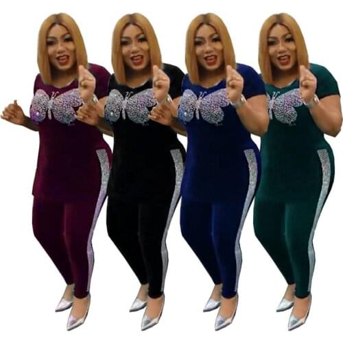 HOUSEOFSD 2021 Ladies Tracksuit 2 Piece Set Casual Plus Size Fitness Velour Suit Sets For Women Casual Sportwear Pants Set