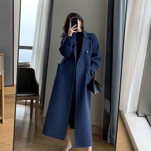 2021 Women Autumn Winter Wool Coat England Classic Simple Woolen Trench Long Coat Female Loose Outerwear Manteau Femme
