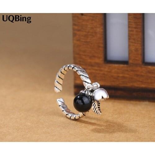 New Arrivals 925 Sterling Silver Black Beads Ring For Girl Women Gift Fashion Jewelry Free Shipping