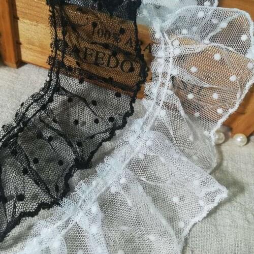 1Yards New Embroidery Lace Mesh Fabric Wide 6cm Dot Lace Trim Applique Ribbon Sewing Guipure Crafts Pleated Laces For Dress RG38