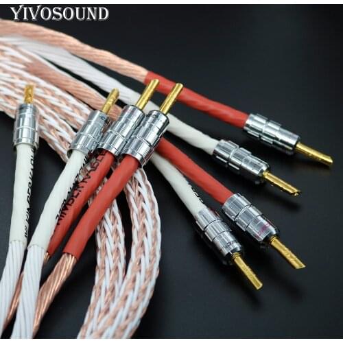1pair XSSH audio Hi-end DIY HIFI Gold Rhodium Plated Y spade to banana plug 12TC 24 core OFC Pure Copper Speaker Cable Cord Wire