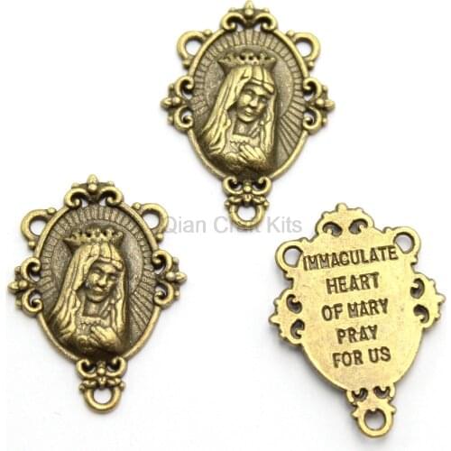 15pcs zinc alloy pendant, charm, drops Rosary Center Medal Immaculate Heart of Mary Antique Bronze Rosary Parts