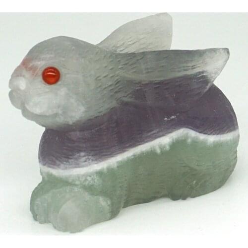 2.5" Natural Gemstone Fluorite Rabbit Hare Figurine Reiki Healing Crystal Statue Home Decor#H1