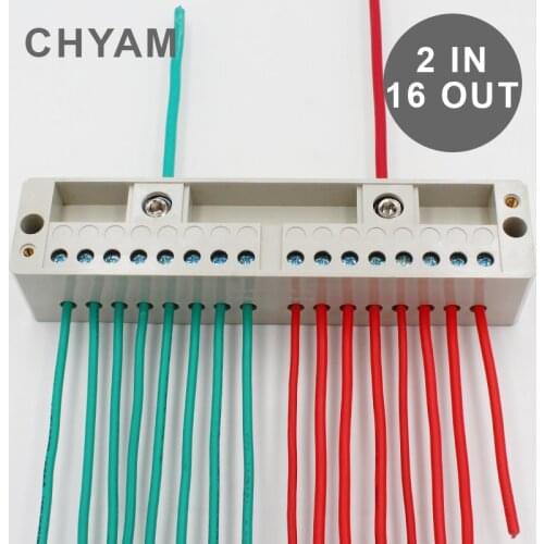 2 In 16 Out Junction Box Two-in-sixteen-out Wiring Terminal Block Row Wire Connector Household 220V FJ6 Splice