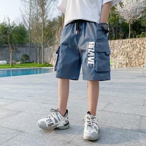 2021 Summer Boys Pants New Overalls Kids Solid Fashion Casual Elastic Waist Shorts Childrens Clothing 2-12 Years Old