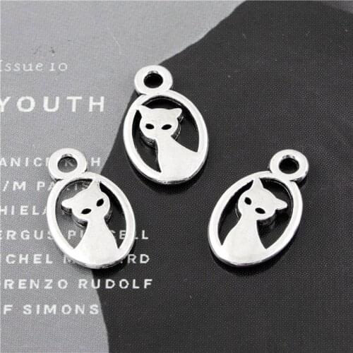 30Pcs Silver Color Lovely Cat Charms Animal Pendant Designed Handmade Diy Necklaces Finding Jewelry Accessories 7X14mm A3117