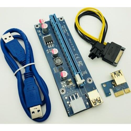 50PCS 009S Risers PCIe PCI-E PCI Express Riser Card 1X to16x USB 3.0 Data Cable 6 Pin SATA Power Supply for BTC Miner with 3 LED