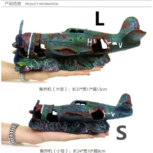 Resin Fish Tank Ornament Cave Aquarium Decoration Damaged Battleplane Plane