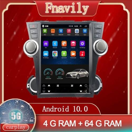 Fnavily Android 10 Car Radio For Toyota Highlander Car Multimedia System Player GPS Navigation Vertical Screen Tesla Style 12.1"