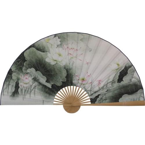 Large Folding Paper Fan Chinese Style Crafts Banboo Frame Background Decorative Fan Hanging Decoration Evening Lotus