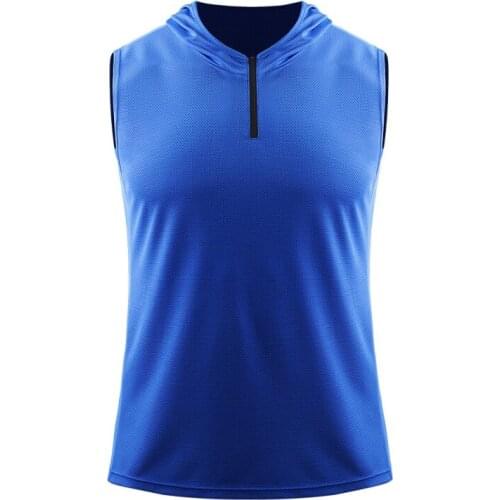 Fitness Quick Dry T-shirt Men Loose Zipper Sleeveless Vest Fitness Clothes Quick-dry Running Breathable Tops