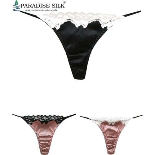 3 Pair Womens Thong 93% Silk 7% Spandex Womens Low Rise Sexy Lace Thong For Size S/M And L/XL