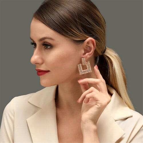 Geometric Diamond Square Earrings Flashing Diamond Twist Earrings Retro Metal Long Earrings Jewelry Accessories for Women