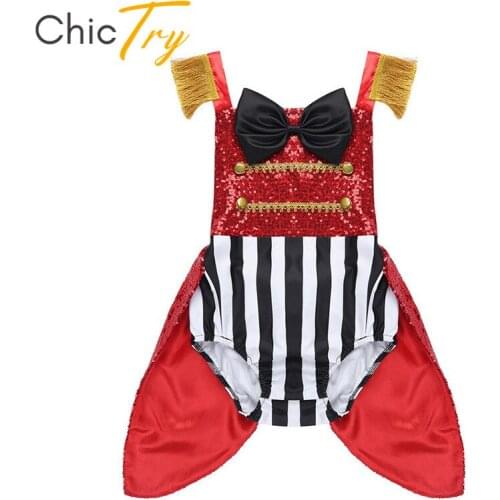 ChicTry Baby Girls Sequins Bowtie Striped Romper Kids Toddlers Birthday Party Halloween Cosplay Ringmaster Outfit Circus Costume